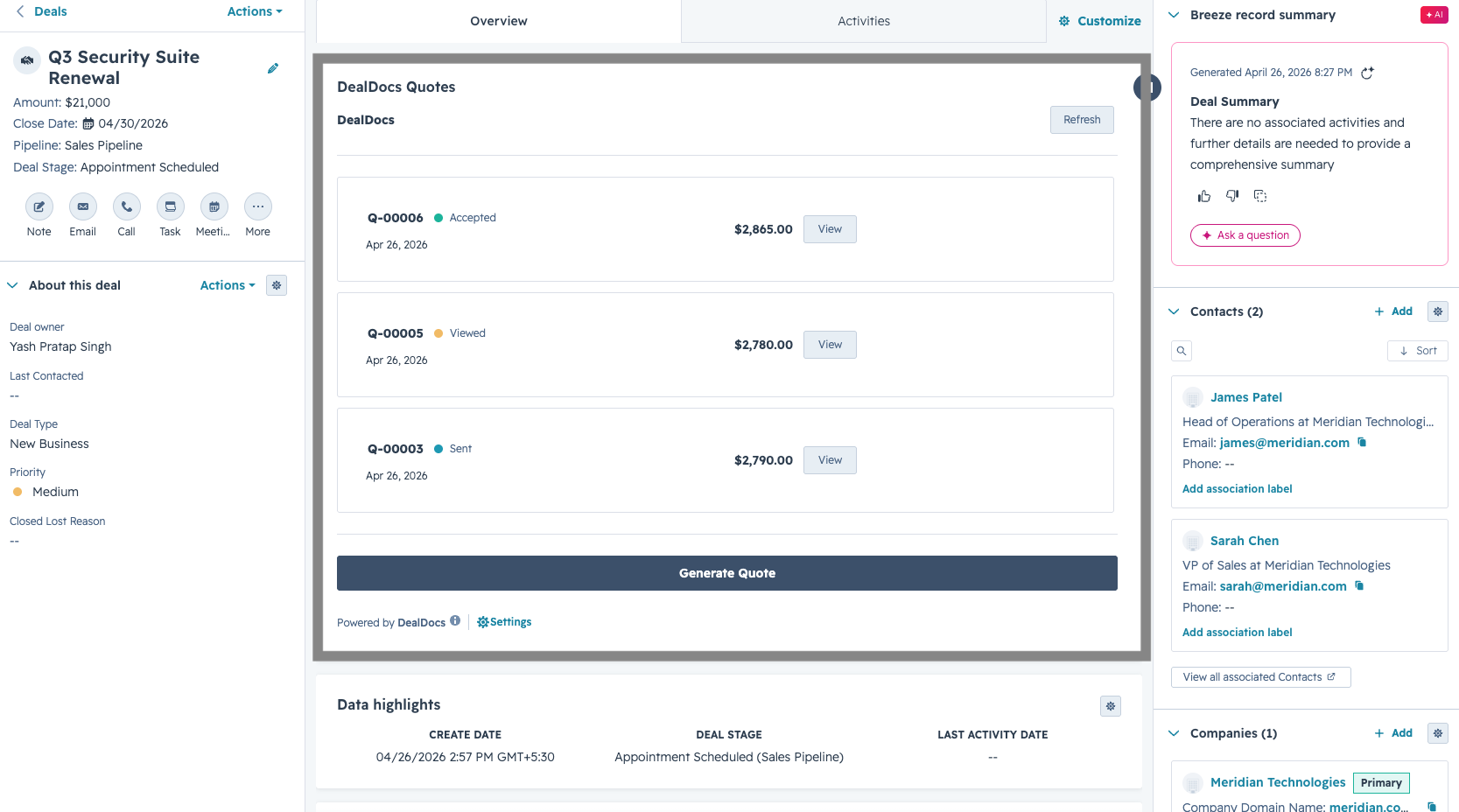DealDocs inside HubSpot deal