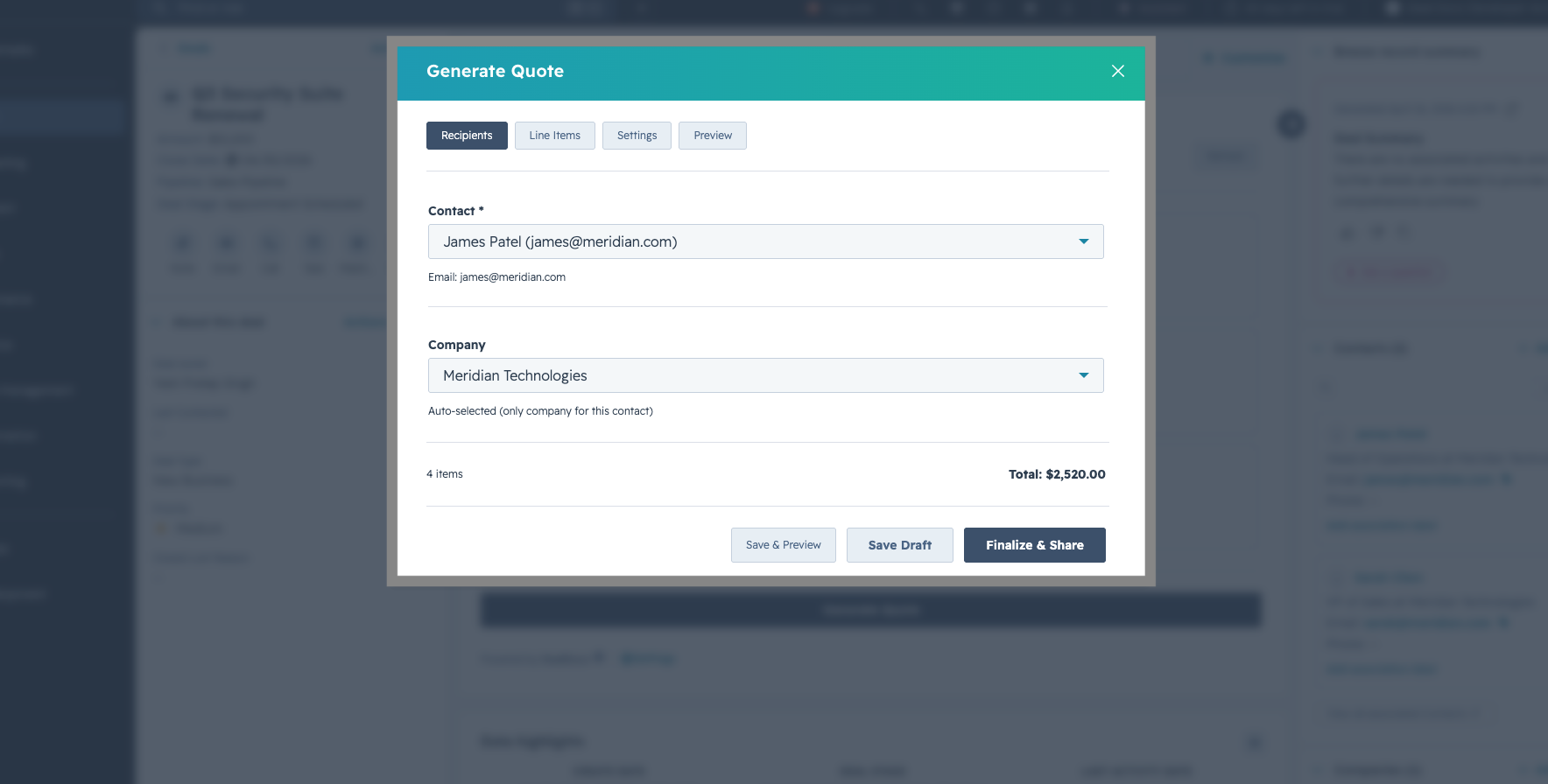 Generate quote modal