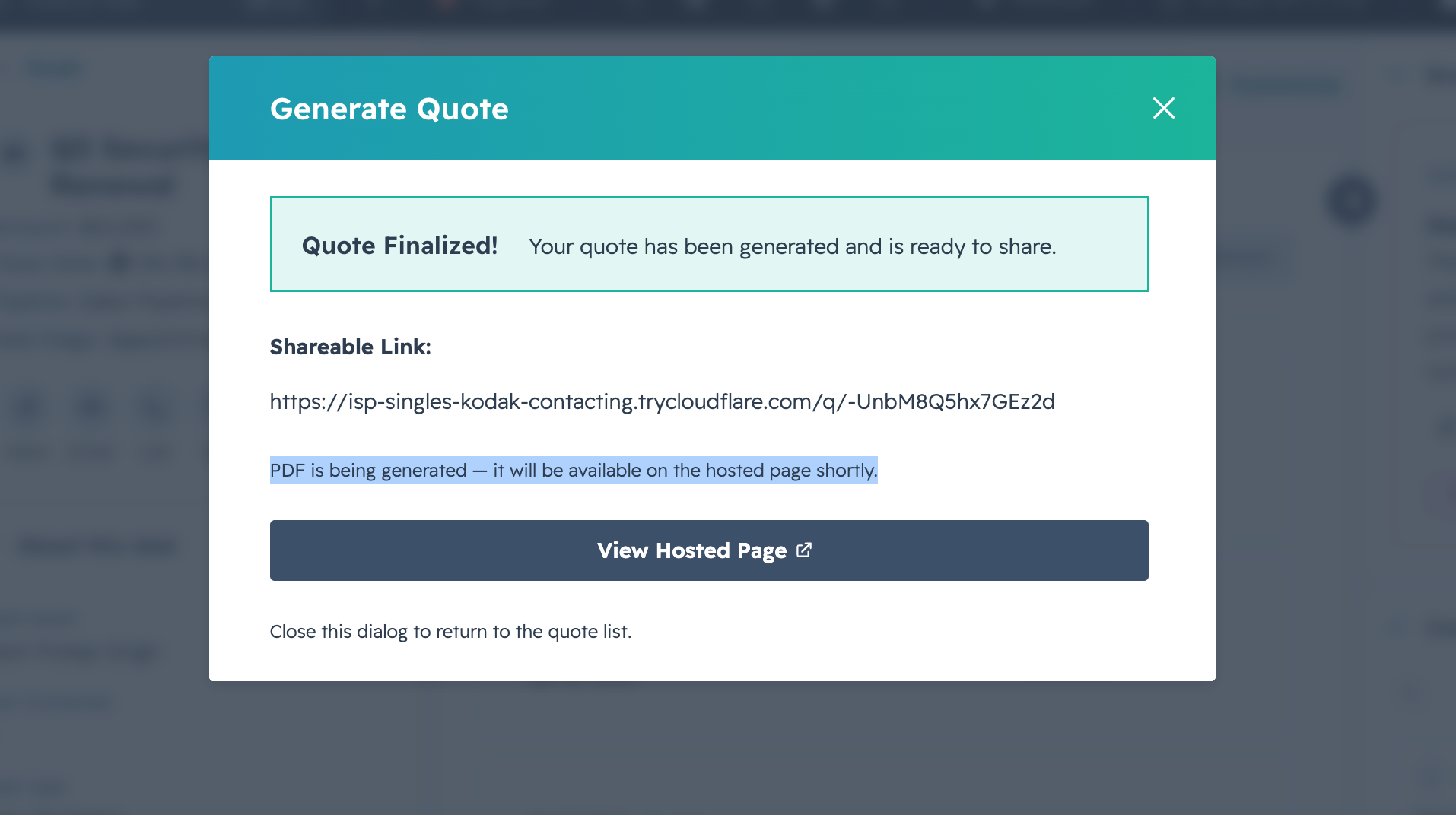 Quote finalized and shared